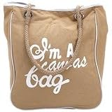 Gigi Chantal Tan and White Canvas Shopping Bag