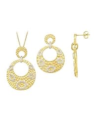 14K Yellow Gold Plated Sterling Silver with Cubic Zirconia Earrings and Pendant sets
