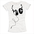 Damen T-Shirt mit Kopfh�rer Headphones wei� schwarz Gr��e S M L