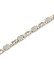 14k White Gold Natural Opal And Diamond Tennis Bracelet