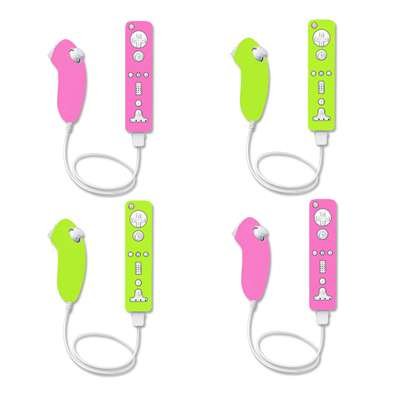 4 Pack of Premium Soft Silicone Gel Skin Cover Cases (2 Neon Green / 2 Hot Pink) for Nintendo Wii Remote Controller + Nunchuck [Accessory Export Packaging]
