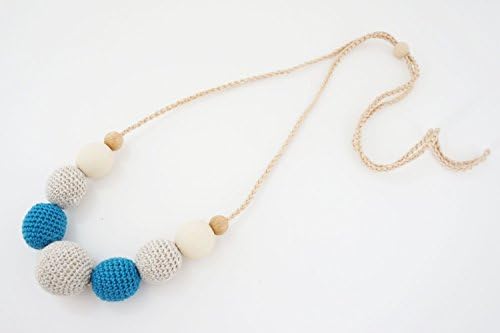 Lily & Ally / Organic Wooden Crochet/ Beaded Teething (Nursing) Necklace Sea Green