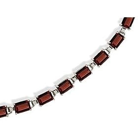 14K White Gold Genuine Emerald-cut Garnet Bracelet by Jewels For Me