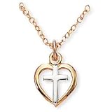 Sterling Silver-Gold Filled Two-Tone Cross and Heart Pendant and 13-inch Chain for Children