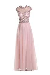 A-line Tulle Sleeveless Beaded Jeweled Evening Dress/Prom Dress 