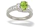14K White Gold Genuine Oval Peridot and Diamond Ring
