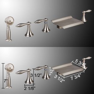 Widespread Brushed Nickel Bath Tub Faucet Three Handle and Shower Head