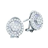 1 1/10 Carat Round Baguette Diamond 14k White Gold Flower Cluster Stud Earrings