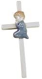 Elegant Baby Hand Painted Wall Hanging Porcelain Cross Boy.