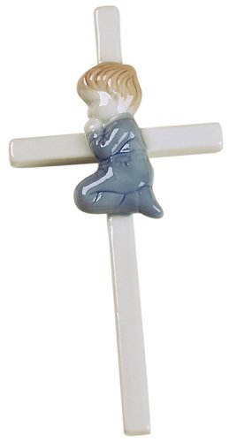 Baby: Elegant Baby Hand Painted Wall Hanging Porcelain Cross Boy.