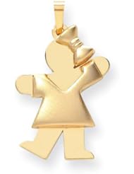 14k Yellow Gold Puffed Girl with Bow on Right Engravable Charm. Metal Wt- 2.5g