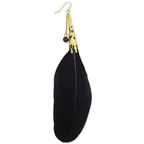 Gold Metal Black Feather Dangle Earring