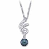 0.20Ct.T.W. Round Brilliant Cut Diamonds, 14Kt. White Gold, 8mm Cultured Black Pearl. Diamond and Black Pearl Necklace