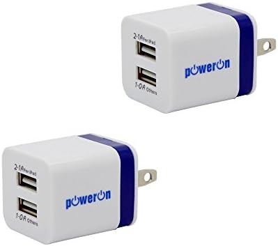 Poweron® Premium Quality Full 2.1Amp Speed Dual Port 2.1A & 1A USB AC Power Adapter 2-Tone Universal Wall/Home Charger Travel For iPhone 6 iPhone 6 plus iPhone 5 5S 5C 4 4S iPad Air 1st 2nd iPad 4th 3rd 2nd iPad Mini 1st 2nd iPod Shuffle iPod Nano iPod Touch Samsung Galaxy S5 S4 S3 S2 Note 4 Note 3 Note 2 Note 1 HTC One EVO Thunderbolt Incredible Droid DNA Motorola ATRIX Droid Moto X Google Glass Nexus 4 Nexus 5 Nexus 7 Nexus 10 LG Optimus PS Vita GoPro Smart Watch and More-With Poweron Logo Print (2Pcs White-Blue)
