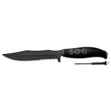 SOG Specialty Knives & Tools AU03N-CP Aura Seal Knife with Partially Serrated Fixed 6.9-Inch Steel Clip Point Blade and GRN Handle, Black TiNi Finish