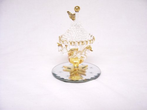 Spun Glass Carousel with Three Horses on a Mirror Base