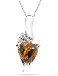 0.02 Cts Diamond & 0.67 Cts Citrine Pendant in 14K White Gold