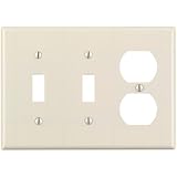 Leviton 78021 3-Gang 2-Toggle 1-Duplex Device Combination Wallplate, Standard Size, Thermoset, Device Mount, Light Almond