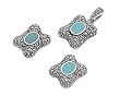 Sterling Silver Marcasite Pendant and Earrings Set - Oval Cut Turquoise Center on Sandy Rock in Silvertone