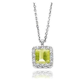 0.95 CTW Diamond Princess Peridot Solitaire Vintage Style Pendant Necklace