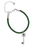 Antiqued Silver Beaded Skull Key Charm on a Kelly Green Malibu Charm Bracelet