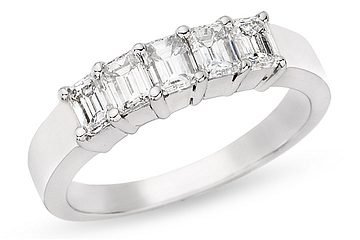 1 Carat Emerald Cut Diamond Anniversary Ring 14K White Gold