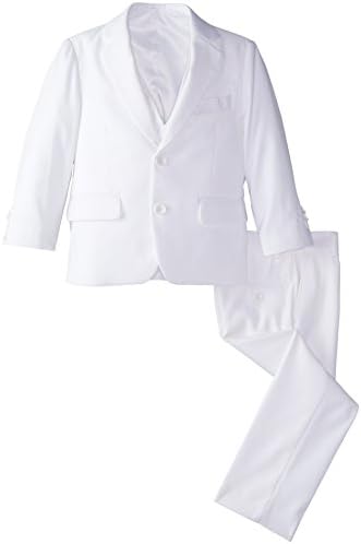 American Exchange Little Boys' Solid Vested Suit, White, 5