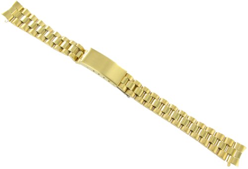 13mm Curved End Speidel Deployment Buckle Gold Tone Semi-Solid Link Stainless Steel Watch Band 3114/17