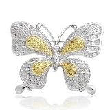 Designer Inspired Sterling Silver Diamond CZ Pave Butterfly Brooch Pin