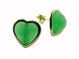 Green Jade Heart Earrings with Solid Bezel, 14k Gold