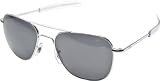 American Optical Flight Gear Original Pilot Sunglass, 55-mm Silver Frame with Bayonet Temples, Color Correct Grey Polarized Polycarbonate Lens (Chrome)