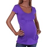 Purple Fitted Maternity Short Sleeve Shirt W/Pockets