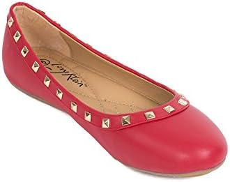 Women Ballerina Flats, Red Rim-Studded, 11