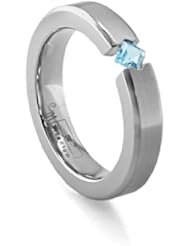 Womens Grey Titanium Princess-Cut Blue Topaz Ring
