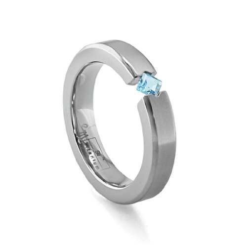 Womens Grey Titanium Princess-Cut Blue Topaz Ring , Size 6.5