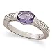 Rhodium Plated Ring With Oval Tanzanite and Clear Cz Band Silver Ring. Sizes 6-10