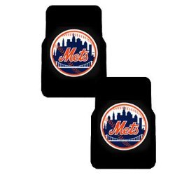 A Set of 2 MLB Major League Baseball Licensed Universal-Fit Molded Front Rubber Floor Mats - New York Mets