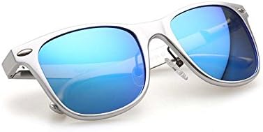 Retro fashion sunglasses polarized sunglasses aluminum magnesium Colorful couple tide (Silver frame ice blue reflective lenses（9）)