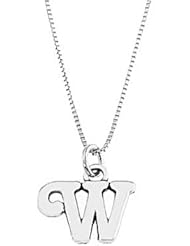 Sterling Silver One Sided Initial Letter W Necklace