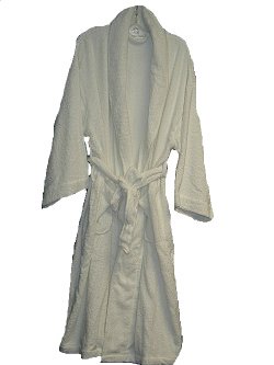 Unisex Adults Cotton Woven White Color Terry Shawl Collar Bath Robe. One Size Fit All. (Prepack=20 PCS, White Color Only, Each $15.00)