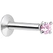 16 Gauge Pink 2mm Gem Internally Threaded Labret Monroe Tragus