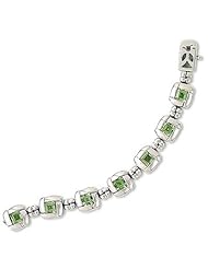 Sterling Silver 7.25 Inch 5mm Square Peridot Overlapped Edge Bracelet