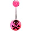 Pink Black Skull and Crossbones Belly Ring