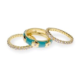Eve's Addiction Turquoise and Gold CZ Flower Ring Set