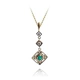 14k Yellow Gold Emerald and Diamond Dangle Pendant, 17