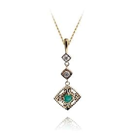 Buy 14k Yellow Gold Emerald and Diamond Dangle Pendant, 17 by Amazon.com Collection