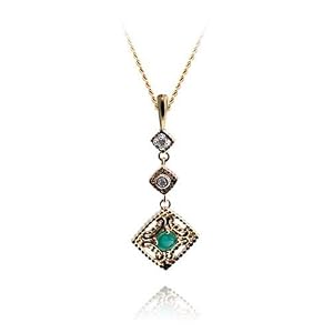 Buy 14k Yellow Gold Emerald and Diamond Dangle Pendant, 17 by Amazon.com Collection