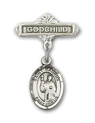 Sterling Silver Baby Badge with St. Maurus Charm and Godchild Badge Pin