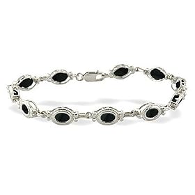 14K White Gold Genuine Oval Black Onyx Bracelet by 