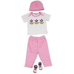 Elegant Baby "Grow Little Garden" 100% Cotton Fashion Set Includes Hat, Pants, Short-Sleeve Tee Matching Socks Packaged In A Reusable Drawstring Bag Size 0-6 Months.